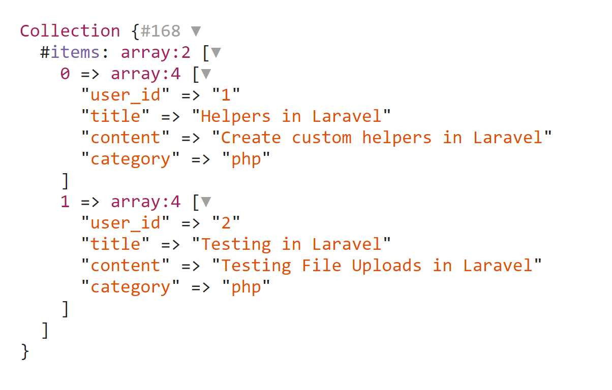 laravel collection methods dump