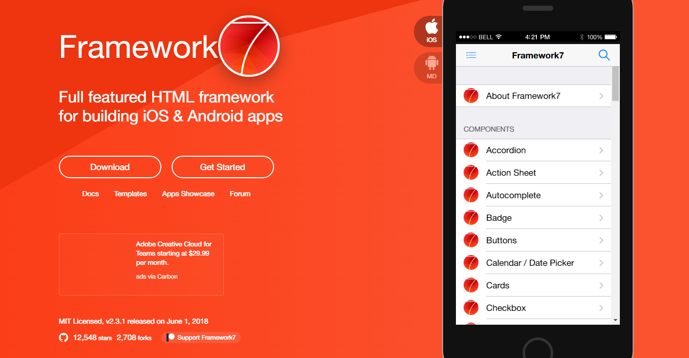 Framework7 Material Design Framework