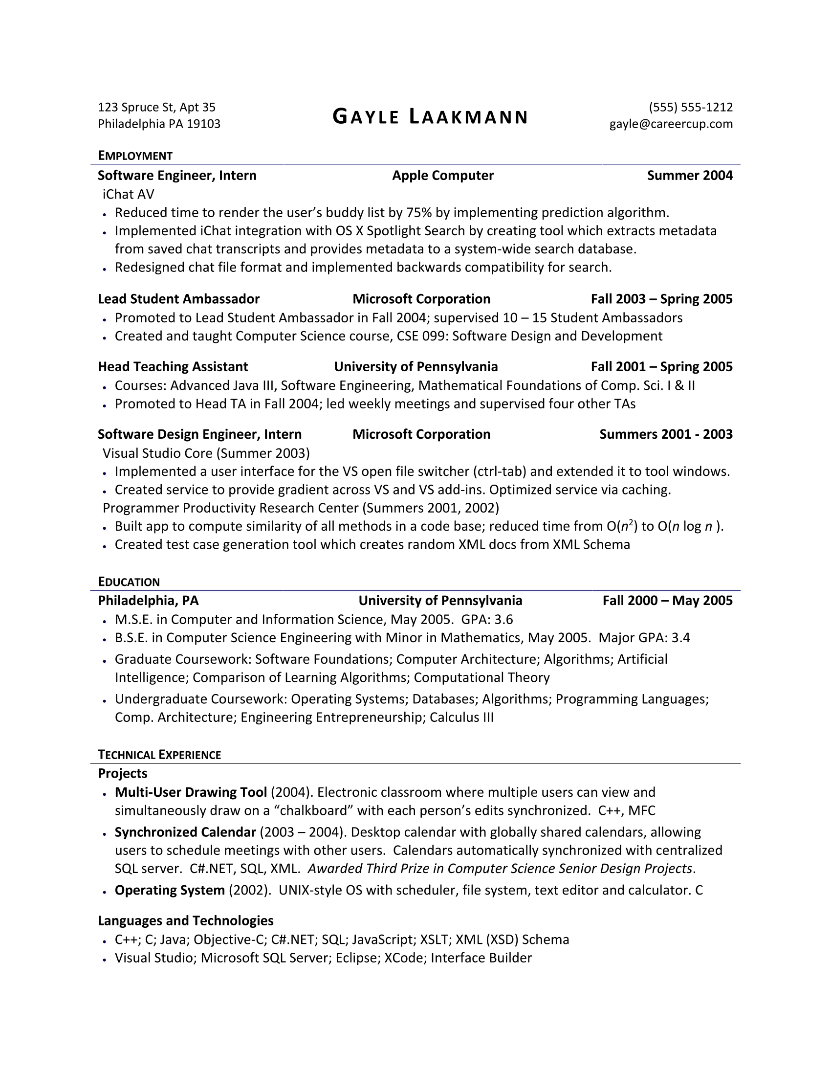 Professional Text Resume