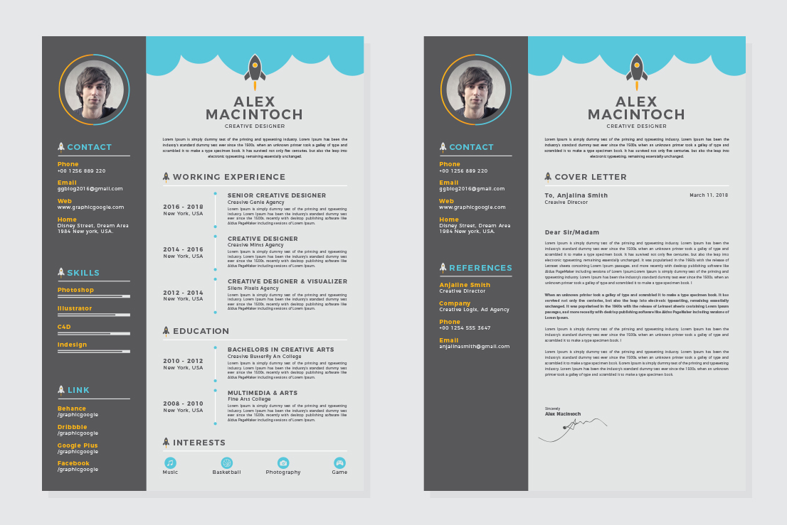 Free Creative CV-Resume Design Template With Cover Letter