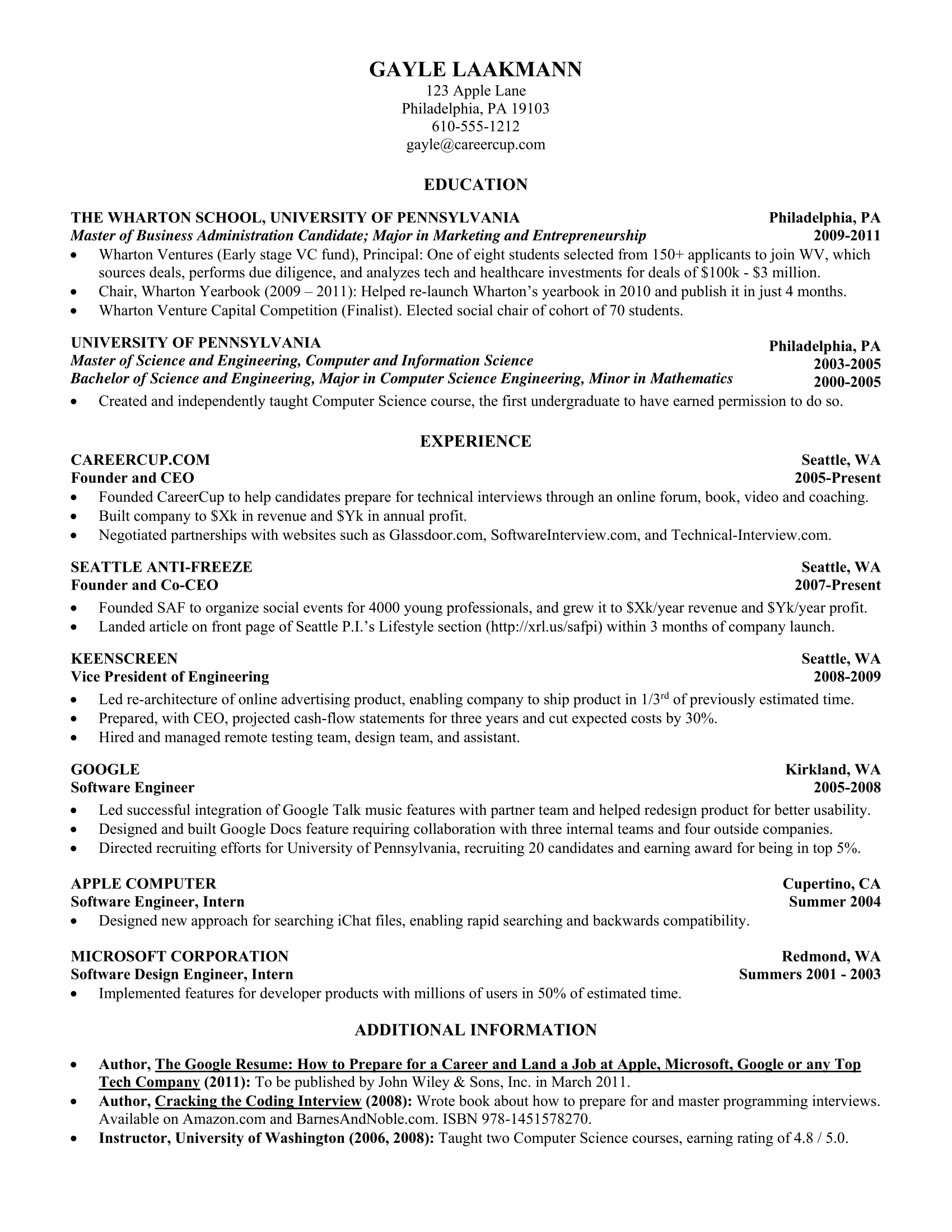 Professional Text Resume