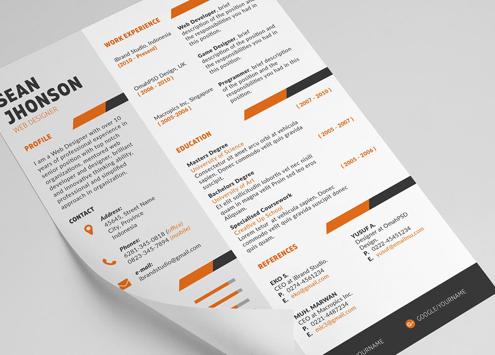 Free Ziper Resume Template & Cover Letter (PSD)
