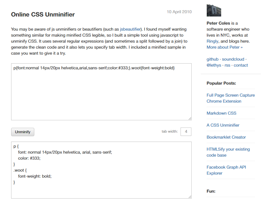 Online CSS Unminifier